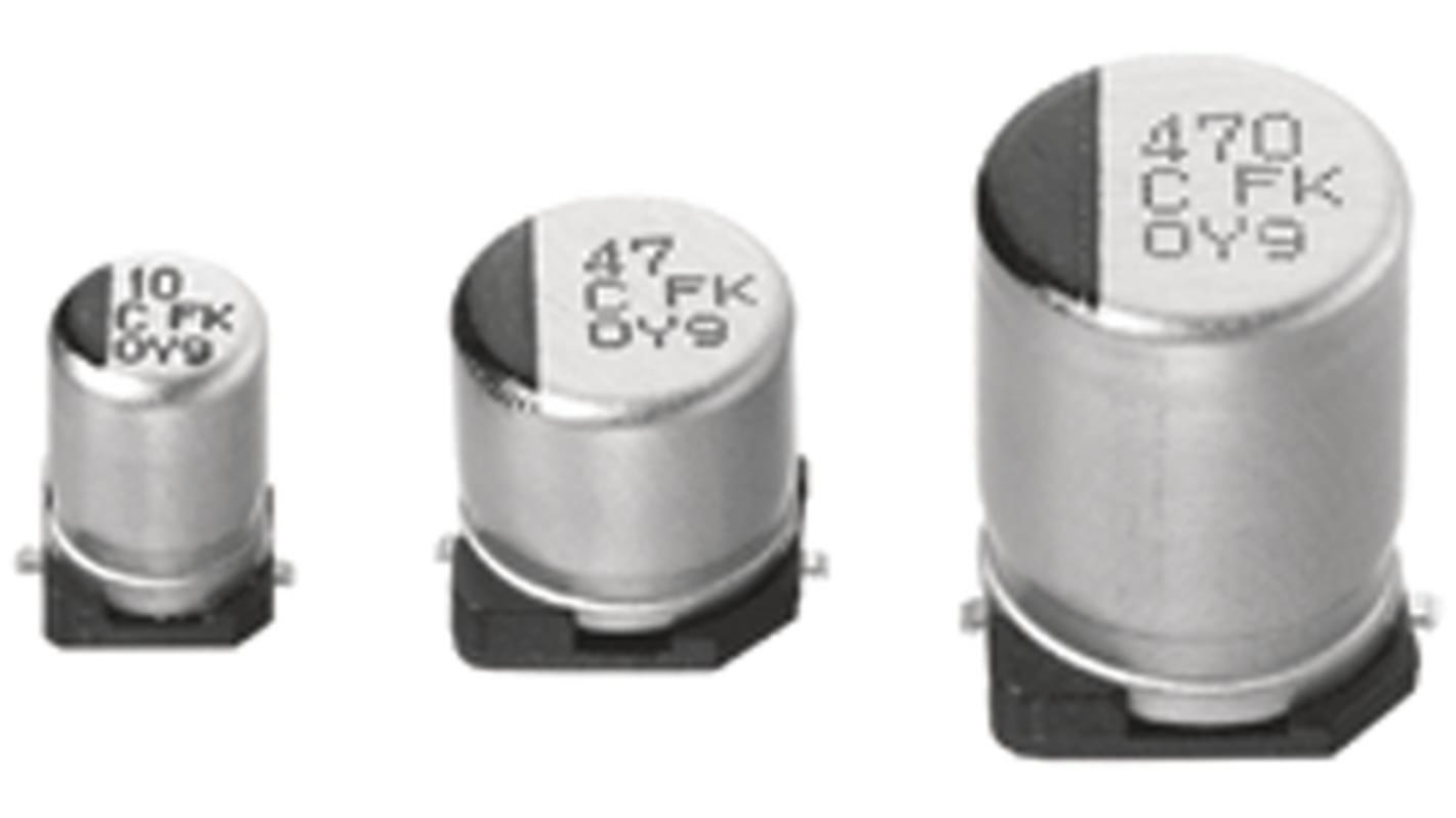 Condensador electrolítico Panasonic serie FK SMD, 10μF, ±20%, 50V dc, mont. SMD, 6.3 (Dia.) x 5.8mm