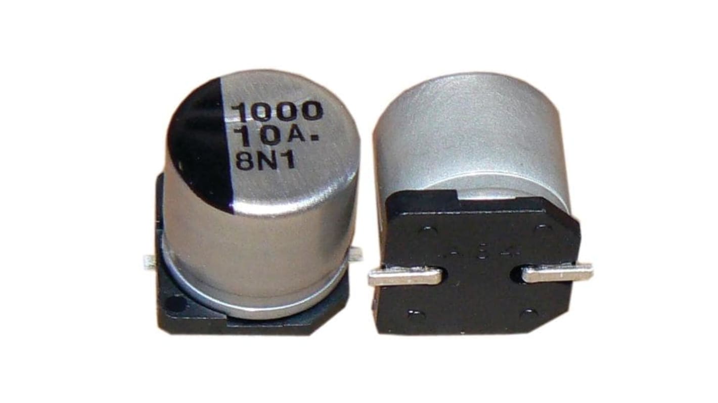 Condensador electrolítico Panasonic serie HD, 100μF, ±20%, 25V dc, mont. SMD, 8.0 x 10.2mm