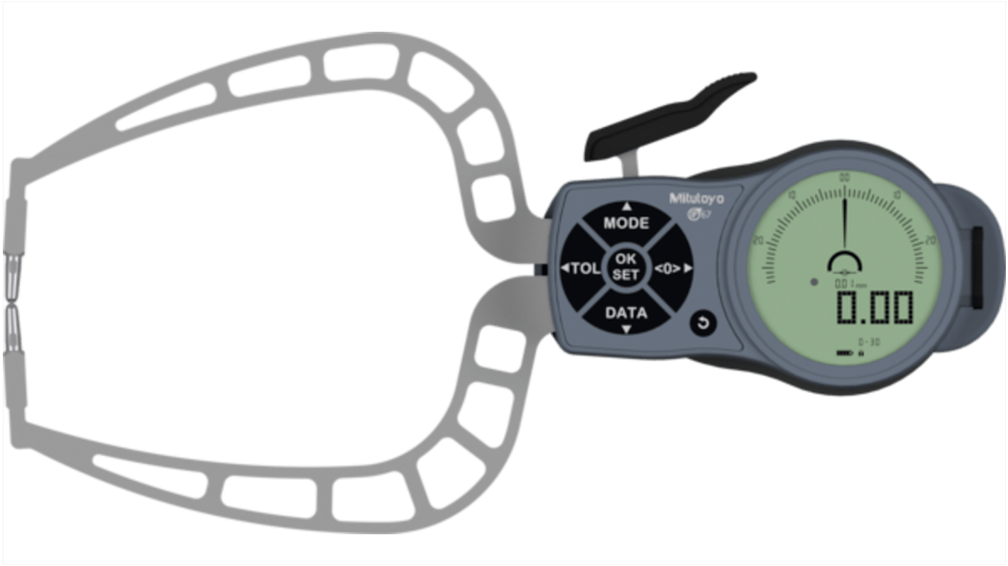 Mitutoyo Thickness Meter, 0mm - 30mm, 0.04 mm Accuracy, 0.01 mm Resolution, Digital Display