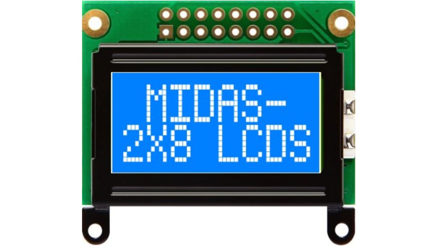 Afficheur alphanumérique LCD Midas, Alphanumérique, 2 lignes de 8 caractères