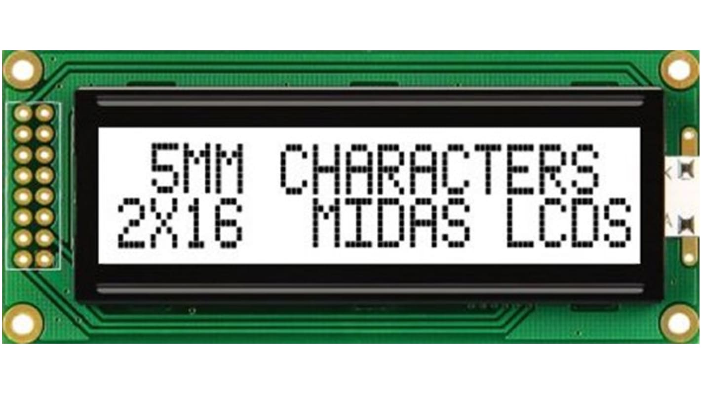 Midas MC21605B6WK-FPTLW-V2 Alphanumeric LCD Alphanumeric Display, 2 Rows by 16 Characters