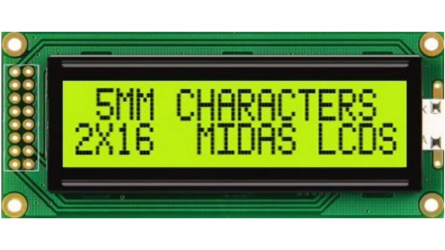 Midas MC21605B6WK-SPTLY-V2 Alphanumeric LCD Alphanumeric Display, 2 Rows by 16 Characters