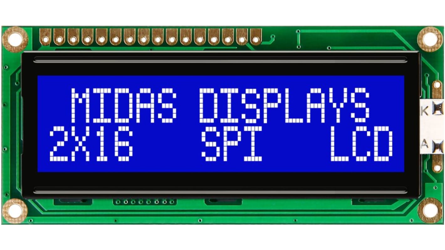 Midas Alphanumerische LCD-Anzeige, Alphanumerisch Zweizeilig, 16 Zeichen