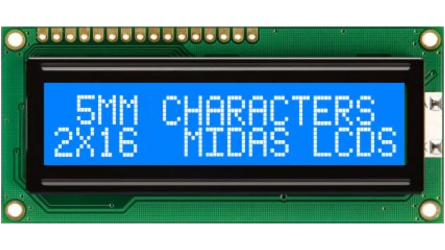 Midas MC21605C6W-BNMLW-V2 Alphanumeric LCD Alphanumeric Display, 2 Rows by 16 Characters