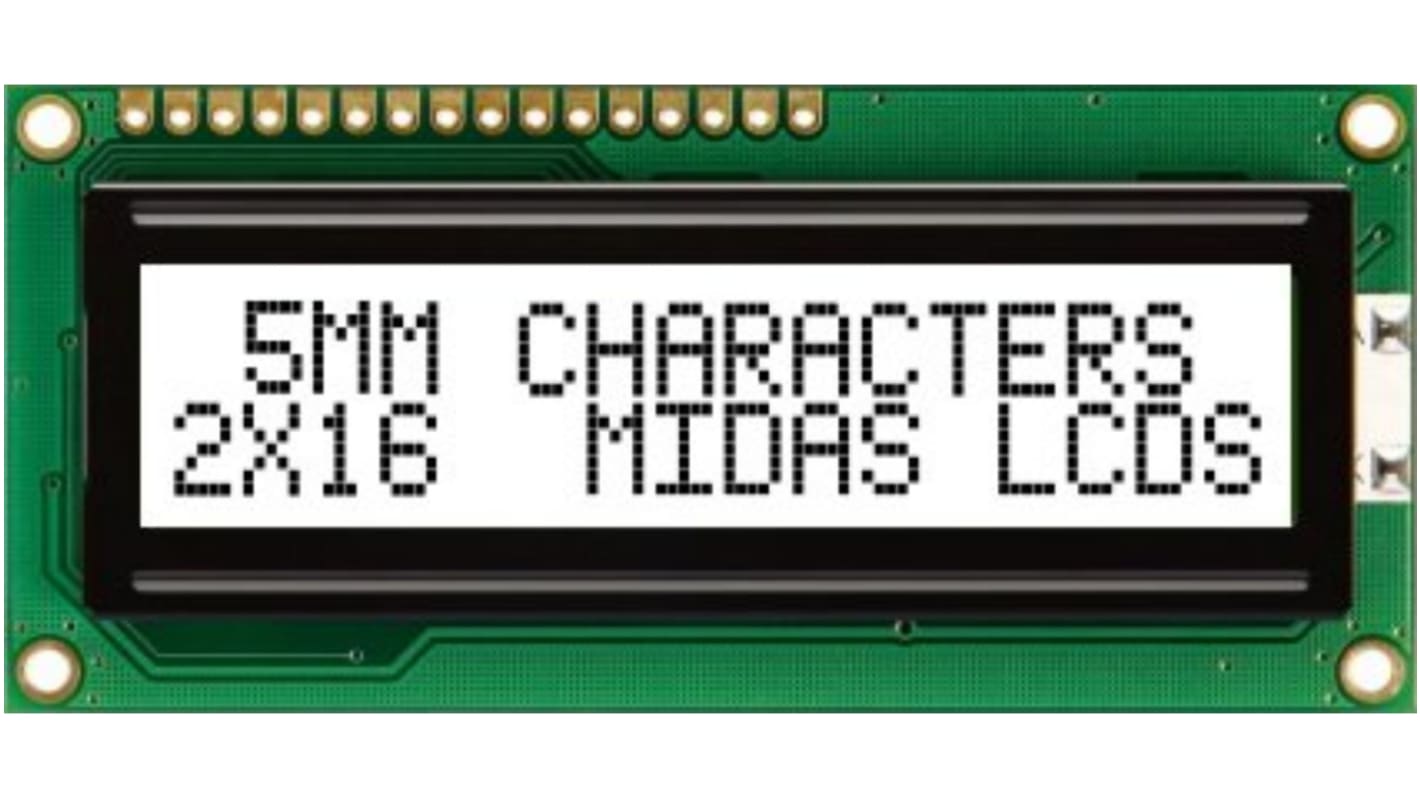 Midas MC21605C6W-FPTLW-V2 Alphanumeric LCD Alphanumeric Display, 2 Rows by 16 Characters
