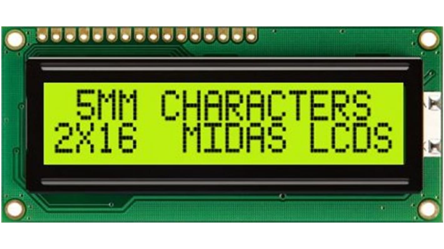 Midas MC21605C6WK-SPTLY-V2 Alphanumeric LCD Alphanumeric Display, 2 Rows by 16 Characters