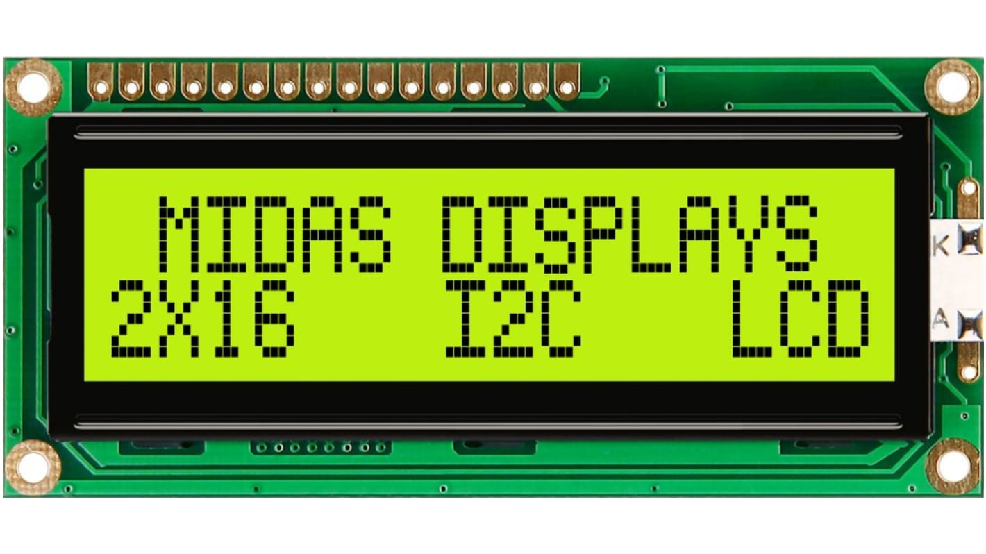 Midas Alphanumerische LCD-Anzeige, Alphanumerisch Zweizeilig, 16 Zeichen