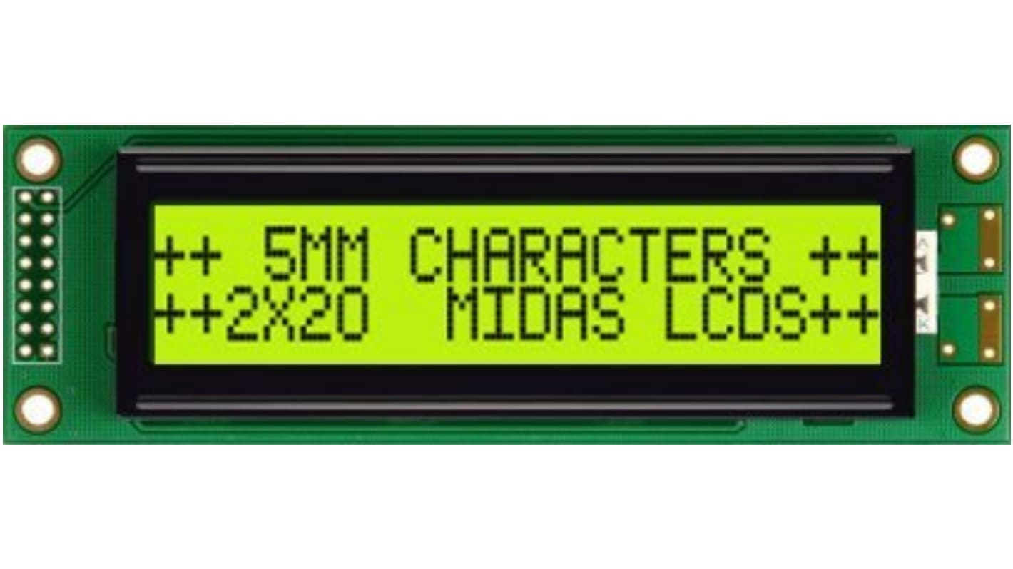 Midas Alphanumerische LCD-Anzeige, Alphanumerisch Zweizeilig, 20 Zeichen