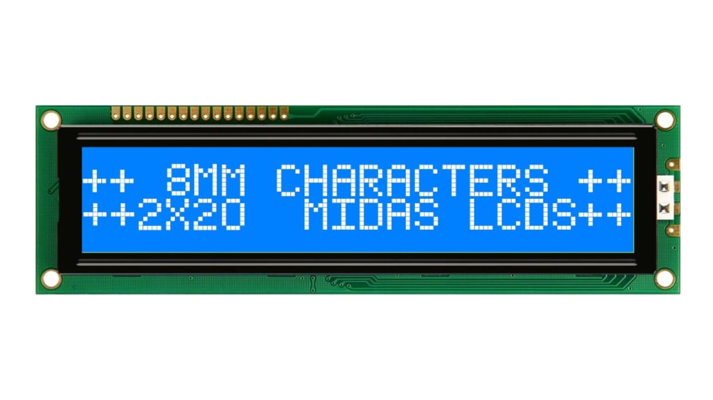 Midas MC22008B6W-BNMLW-V2 Alphanumeric LCD Alphanumeric Display, 2 Rows by 20 Characters