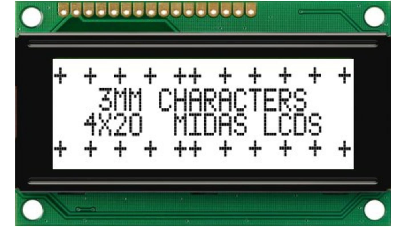 Midas MC42004A6WK-FPTLW-V2 Alphanumeric LCD Alphanumeric Display, 4 Rows by 20 Characters