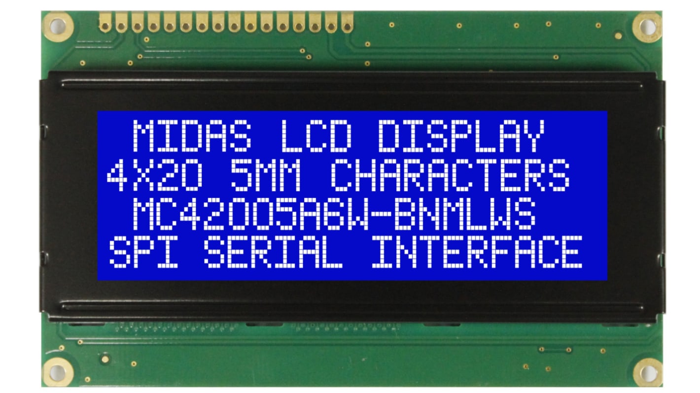 Midas MC42005A6W-BNMLWS-V2 Alphanumeric LCD Alphanumeric Display, 4 Rows by 20 Characters