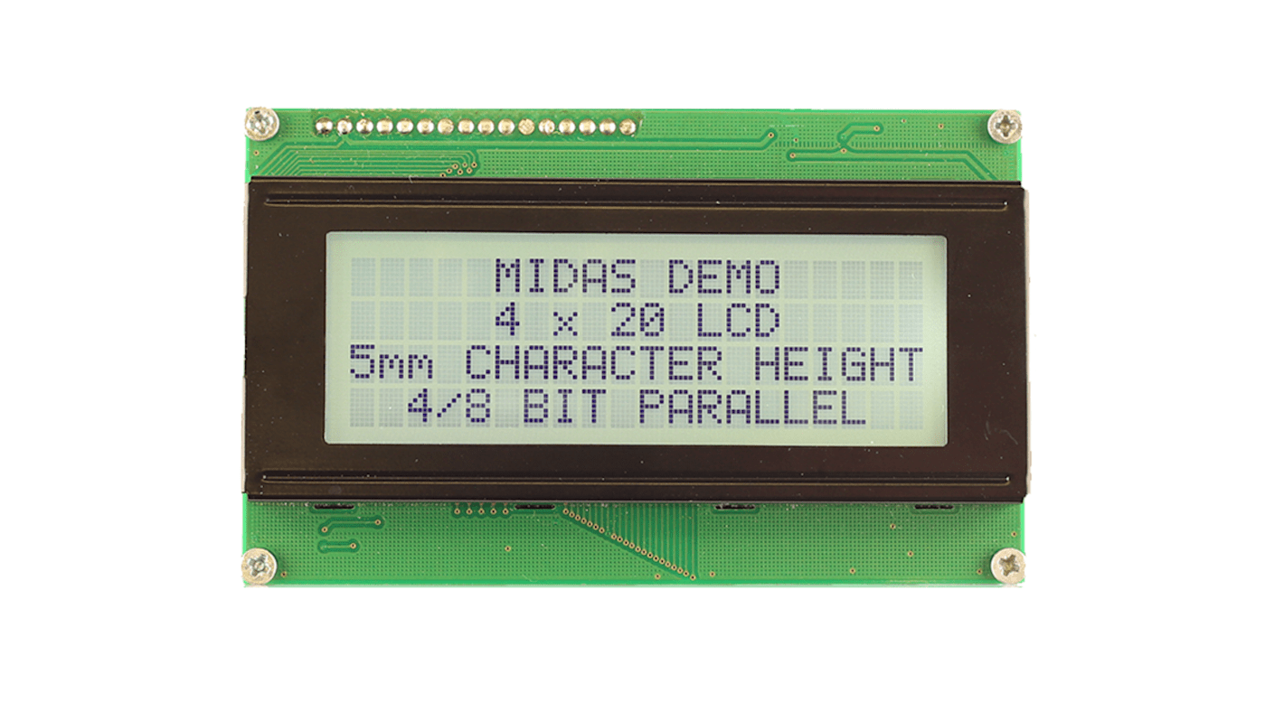 Midas Alphanumerische LCD-Anzeige, Alphanumerisch Vierzeilig, 20 Zeichen