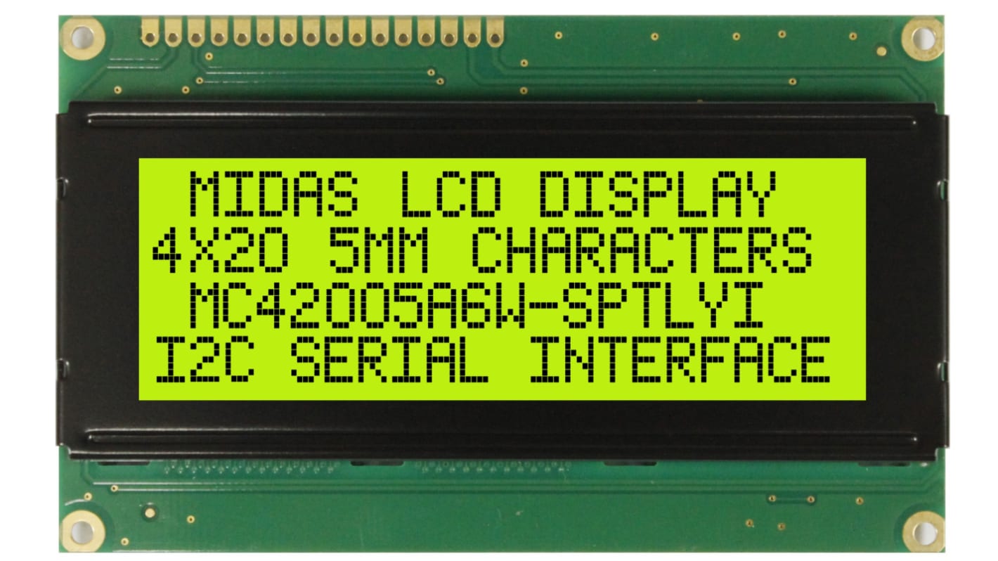 Midas MC42005A6W-SPTLYI-V2 Alphanumeric LCD Alphanumeric Display, 4 Rows by 20 Characters