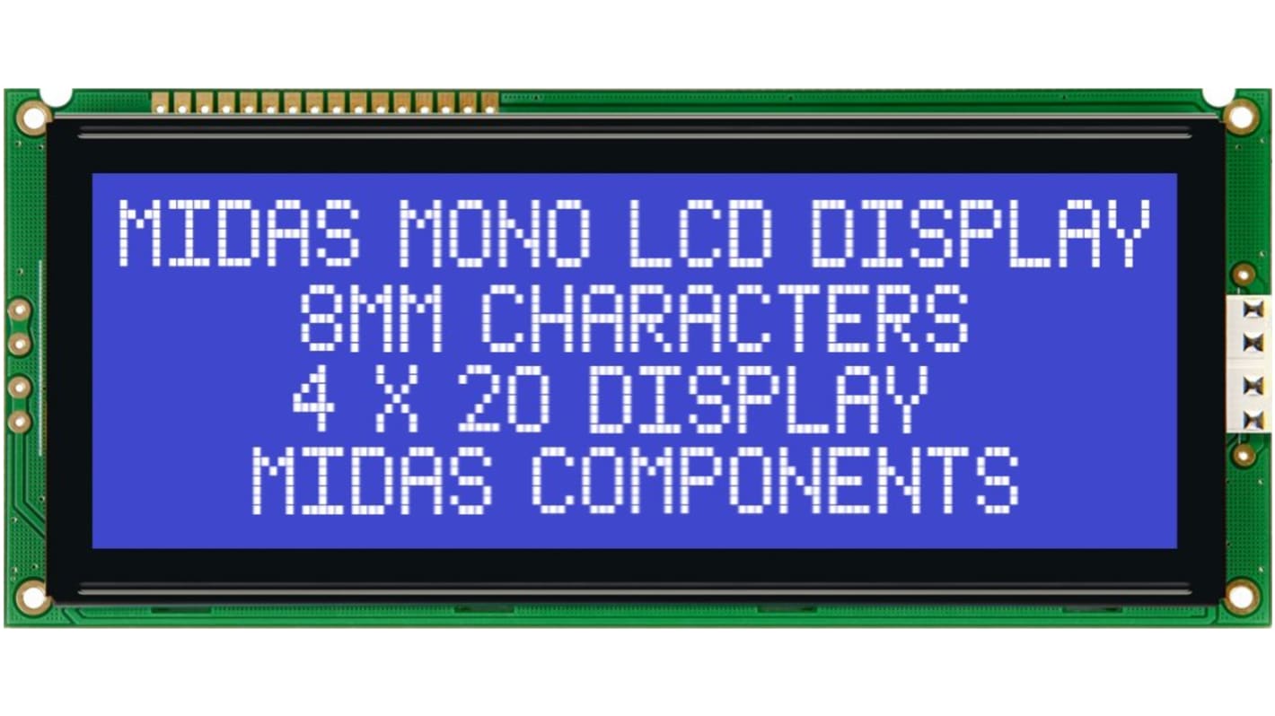 Afficheur alphanumérique LCD Midas, Alphanumérique, 4 lignes de 20 caractères