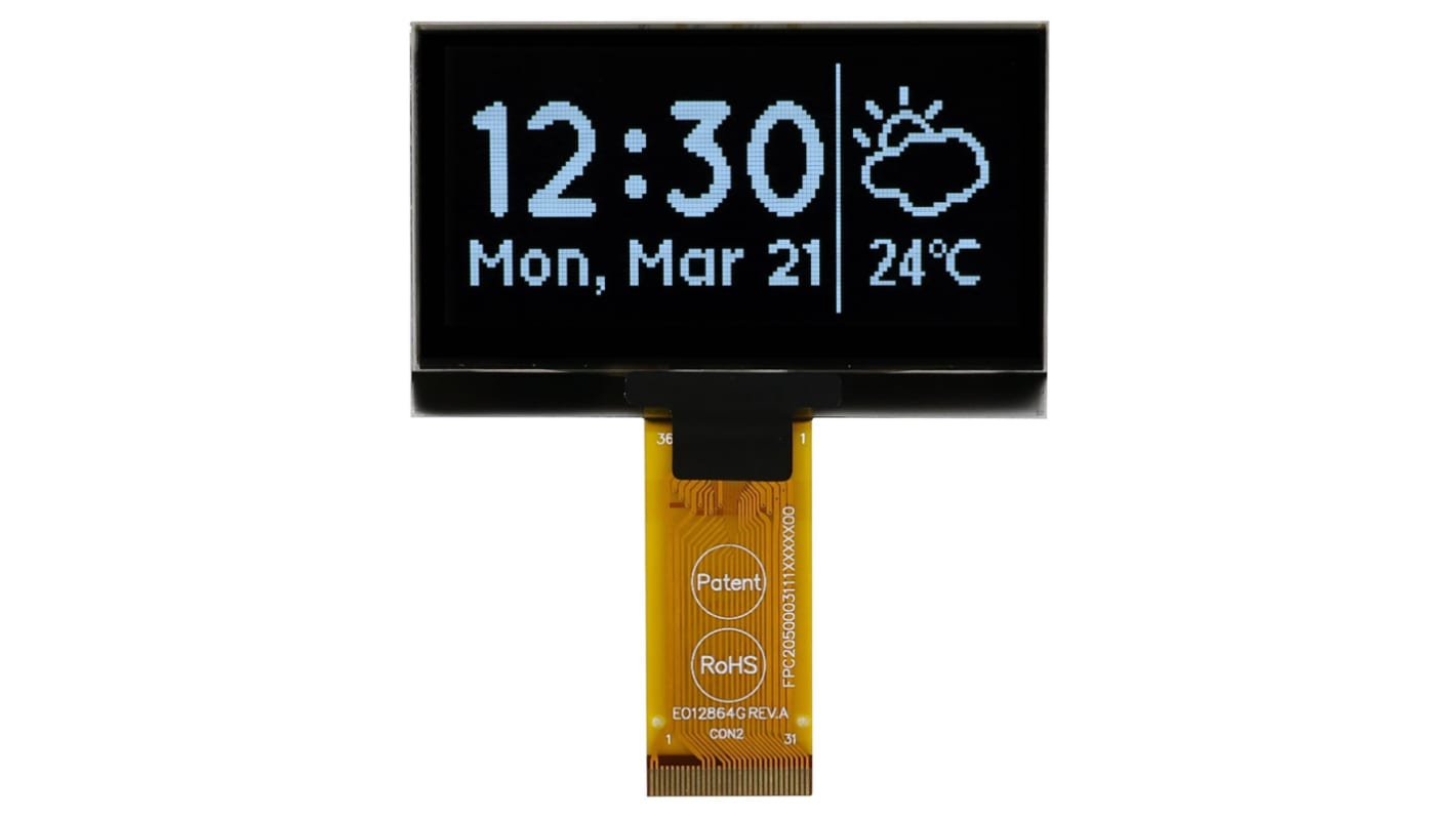 Midas 2.42in White Passive matrix OLED Display 128 x 64pixels TAB I2C, Parallel, SPI Interface