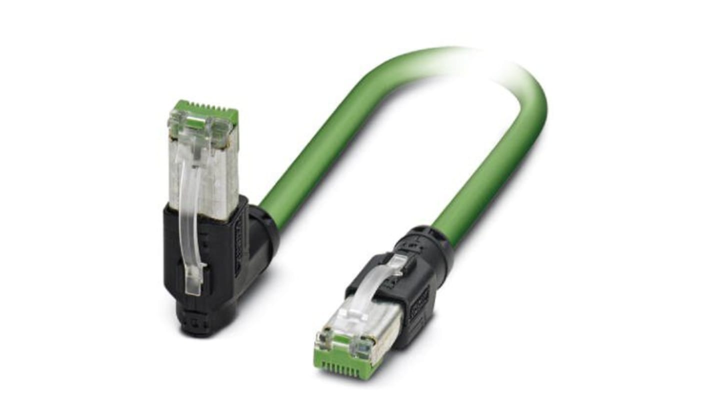 Phoenix Contact Cat5 Straight Male RJ45 to Right Angle RJ45 Ethernet Cable, Shielded, Green, 1m