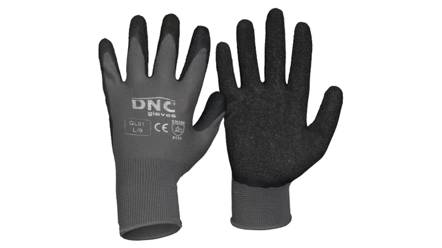 DNC Black/Grey Polyester General Purpose Latex Gloves, Size 11, Latex Coating