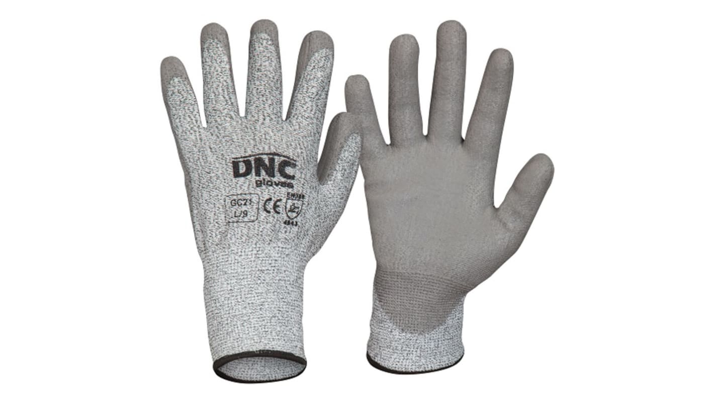 DNC Grey Polyurethane Abrasion Resistant, Cut Resistant, Heat Resistant, Tear Resistant Cut Resistant Gloves, Size 9,
