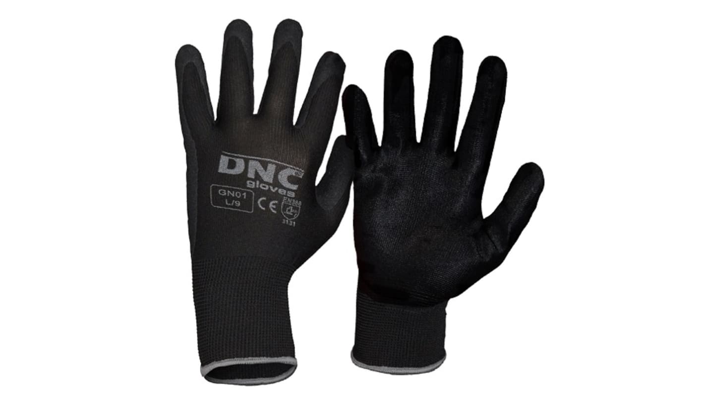 DNC Black Polyester General Purpose Work Gloves, Size 8, Nitrile Coating