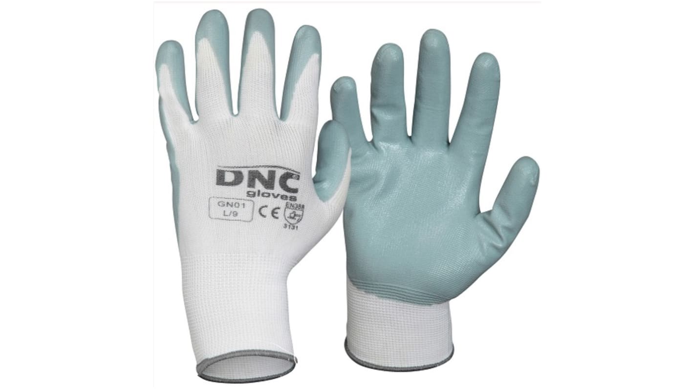 DNC White/Grey Polyester General Purpose Work Gloves, Size 11, XXL, Nitrile Coating