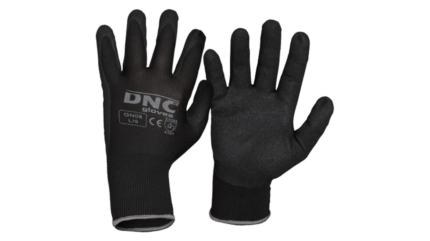 DNC Black General Purpose Work Gloves, Size 7, Nitrile Coating