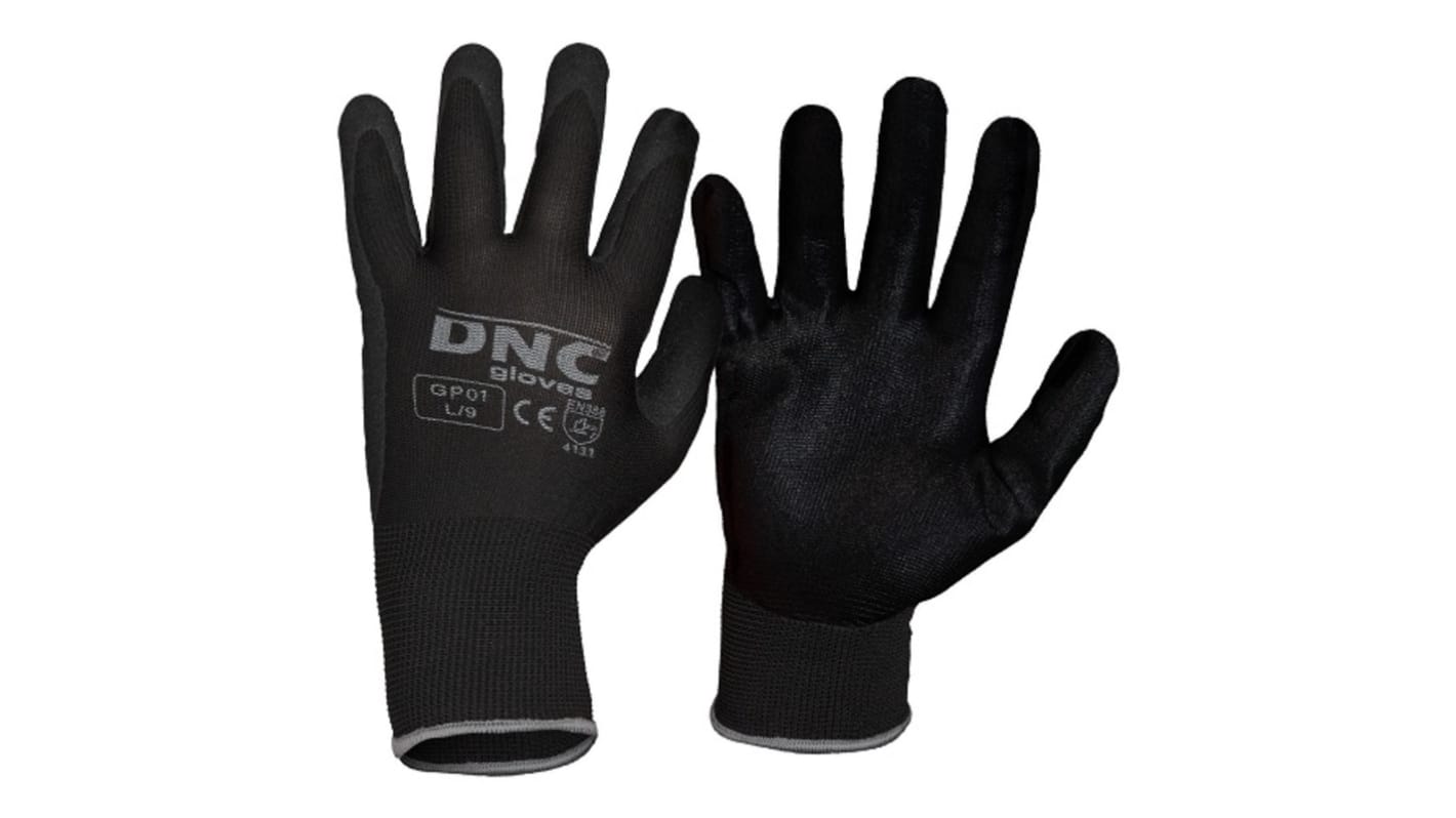 DNC Black General Purpose Work Gloves, Size 11, XXL, Polyesterurethane Coating