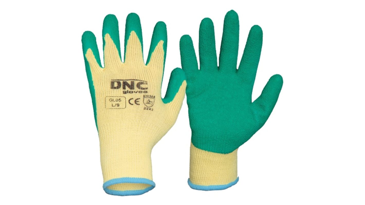 DNC Green Polycotton General Purpose Latex Gloves, Size 10, Latex Coating