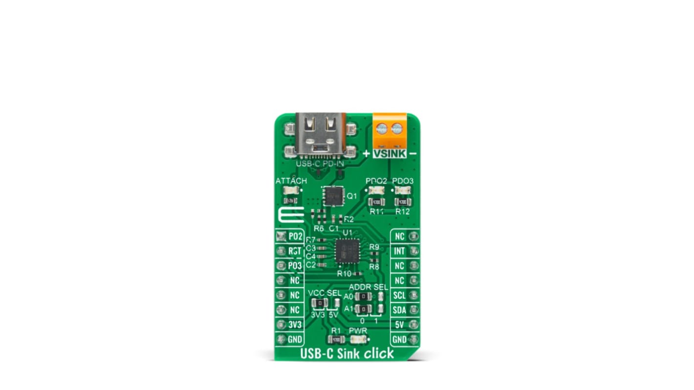 Placa complementaria para sensores Controlador de alimentación USB MikroElektronika USB -C Sink Click - MIKROE-4328