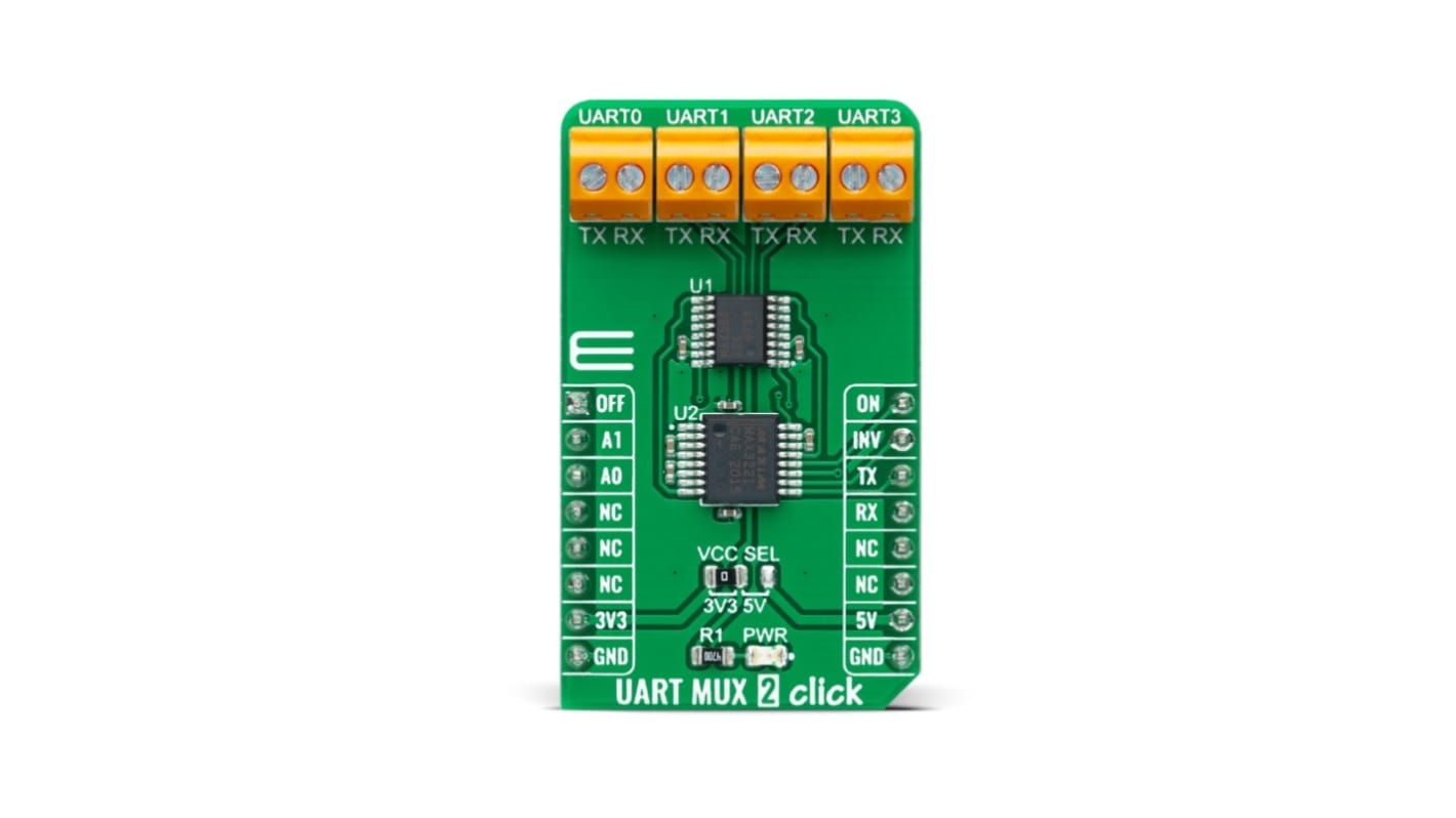 MikroElektronika UART MUX 2 Click MAX399 Sensor Add-On Board for Communication, Data-Acquisition Systems MIKROE-4494