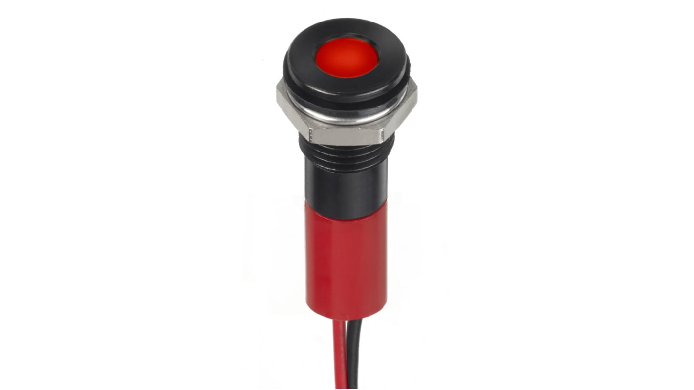 RS PRO Red Panel Mount Indicator, 24V dc, 8mm Mounting Hole Size, Lead Wires Termination, IP67