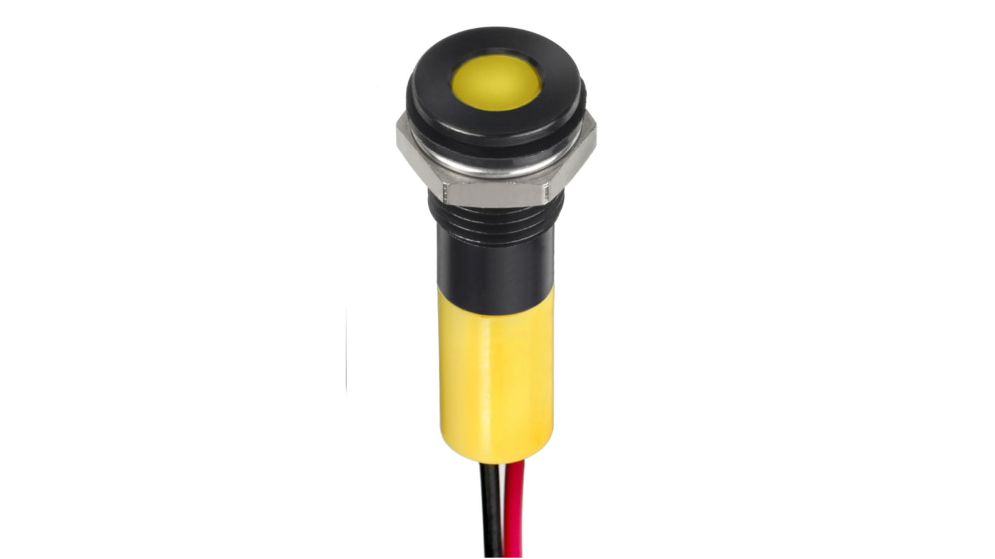 Voyant LED lumineux  Jaune RS PRO, dia. 8mm, 24V c.c., taille de la lampe 5 mm, IP67