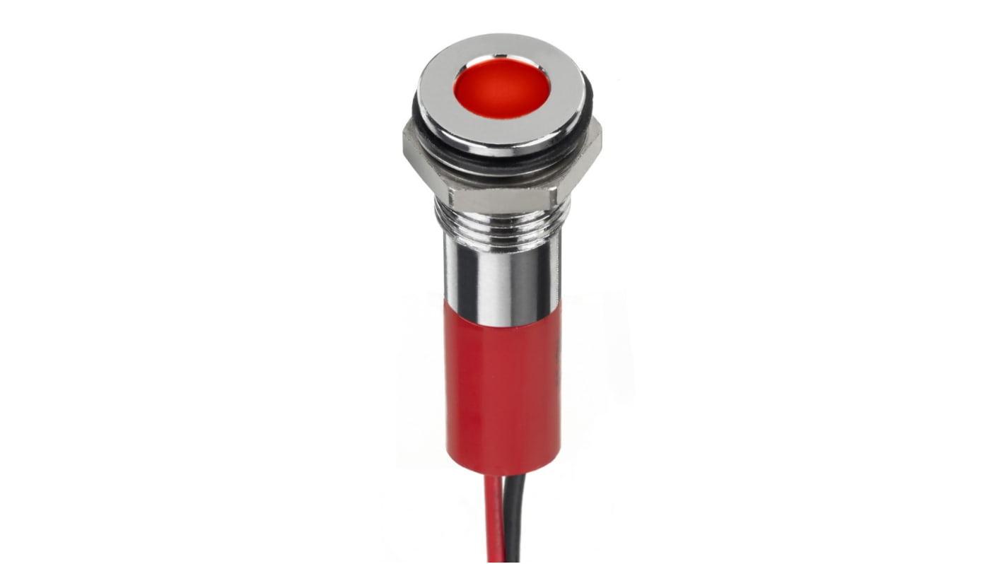 Indicatore da pannello RS PRO Rosso  a LED, 12V cc, IP67, foro da 8mm