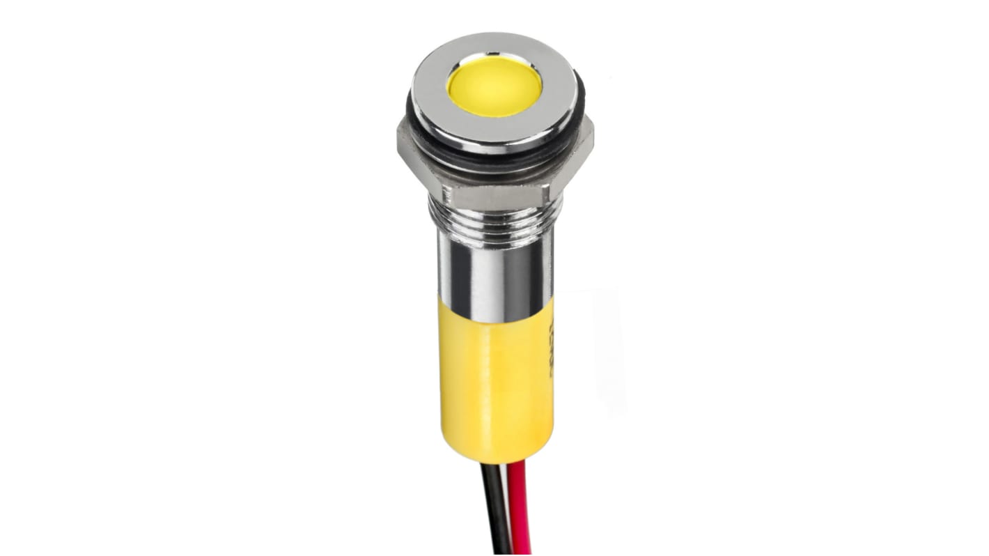 Indicatore da pannello RS PRO Giallo  a LED, 2V cc, IP67, foro da 8mm