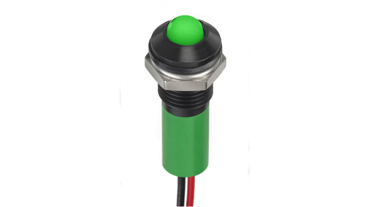 Indicatore da pannello RS PRO Verde  a LED, 24V cc, IP67, foro da 8mm