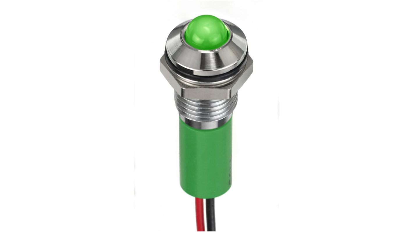 Indicatore da pannello RS PRO Verde  a LED, 2V cc, IP67, foro da 8mm
