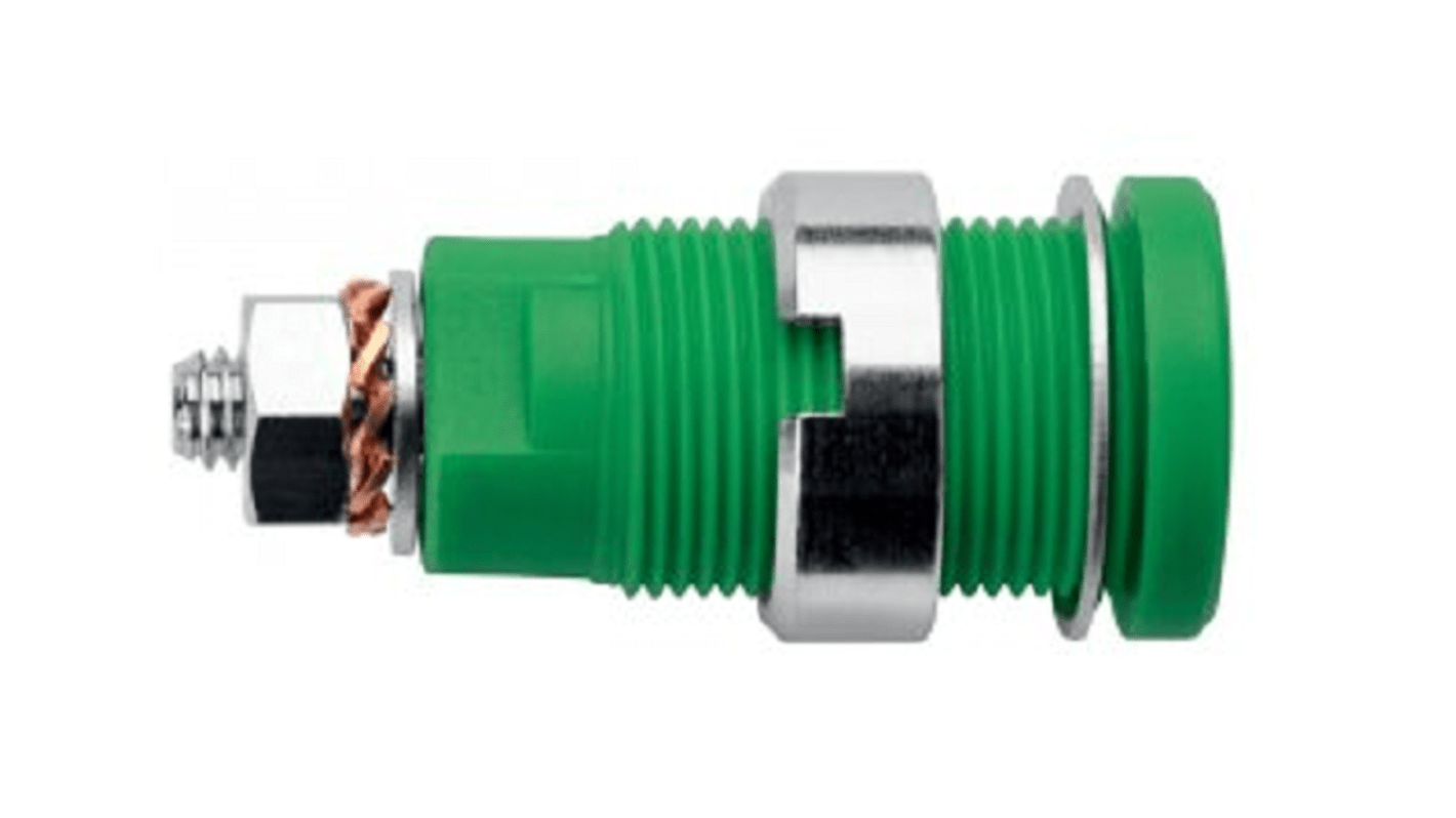 Schutzinger Green, Yellow Male Banana Socket, M4 Thread Termination, 32A, 1kV, Nickel Plating