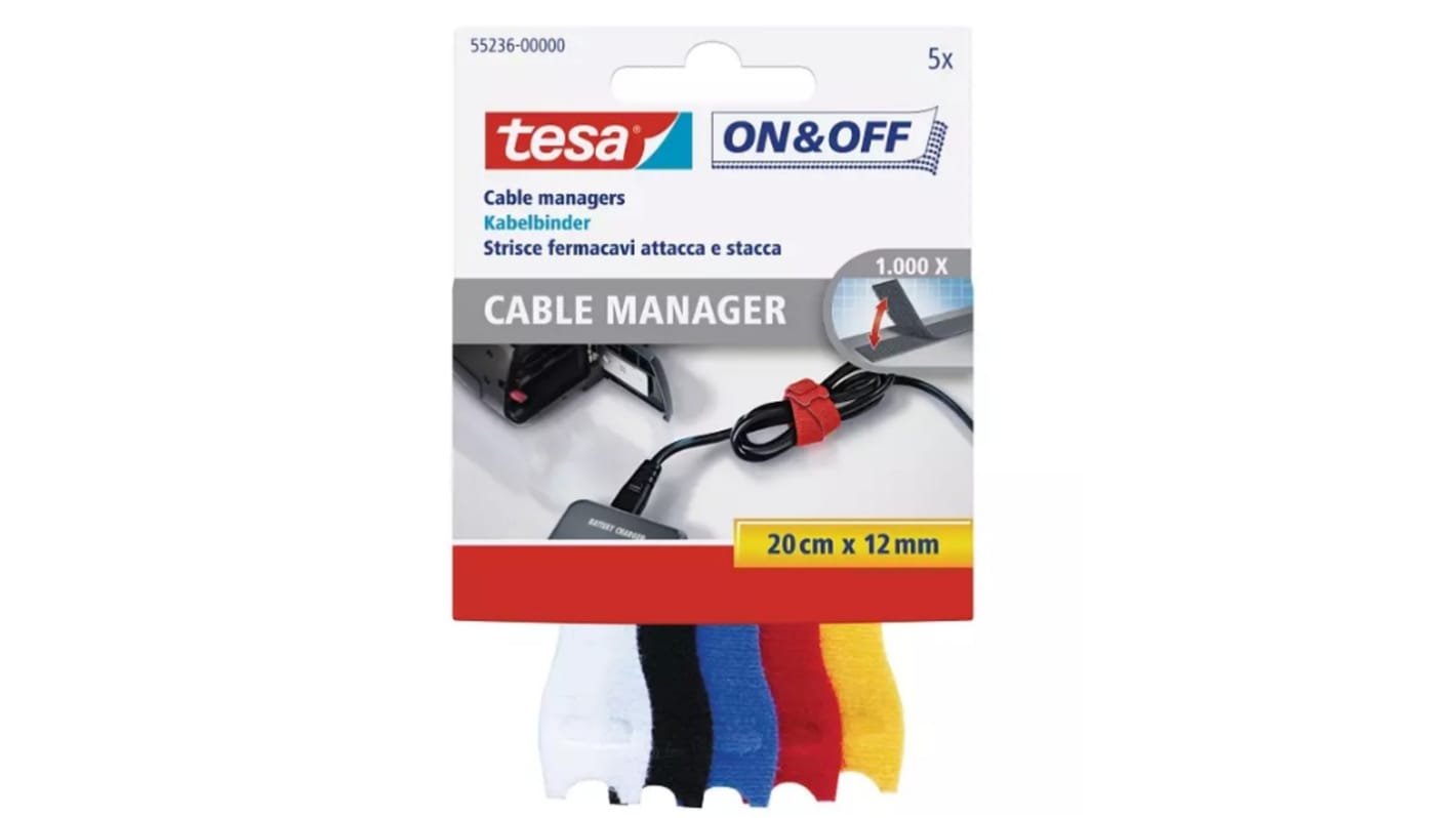 Tesa Cable Tie Bundling Tool, Releasable, 200mm x 12 mm, Blue, Red, White, Yellow Polyamide