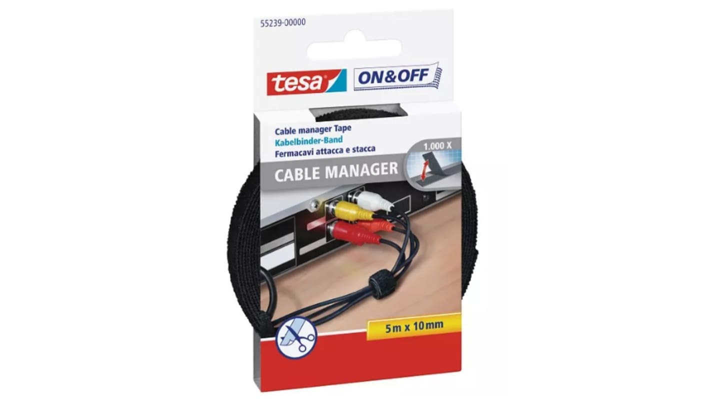 Tesa Cable Tie Bundling Tool, Releasable, 5m x 10 mm, Black Polyamide