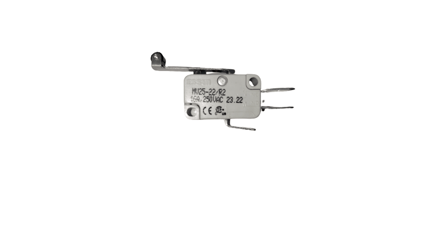 RS PRO Mikroschalter Rollenhebel lang-Betätiger Schnellverbindung, 16 A bei 250 V AC, SPDT IP 40 125g -55°C - +85°C