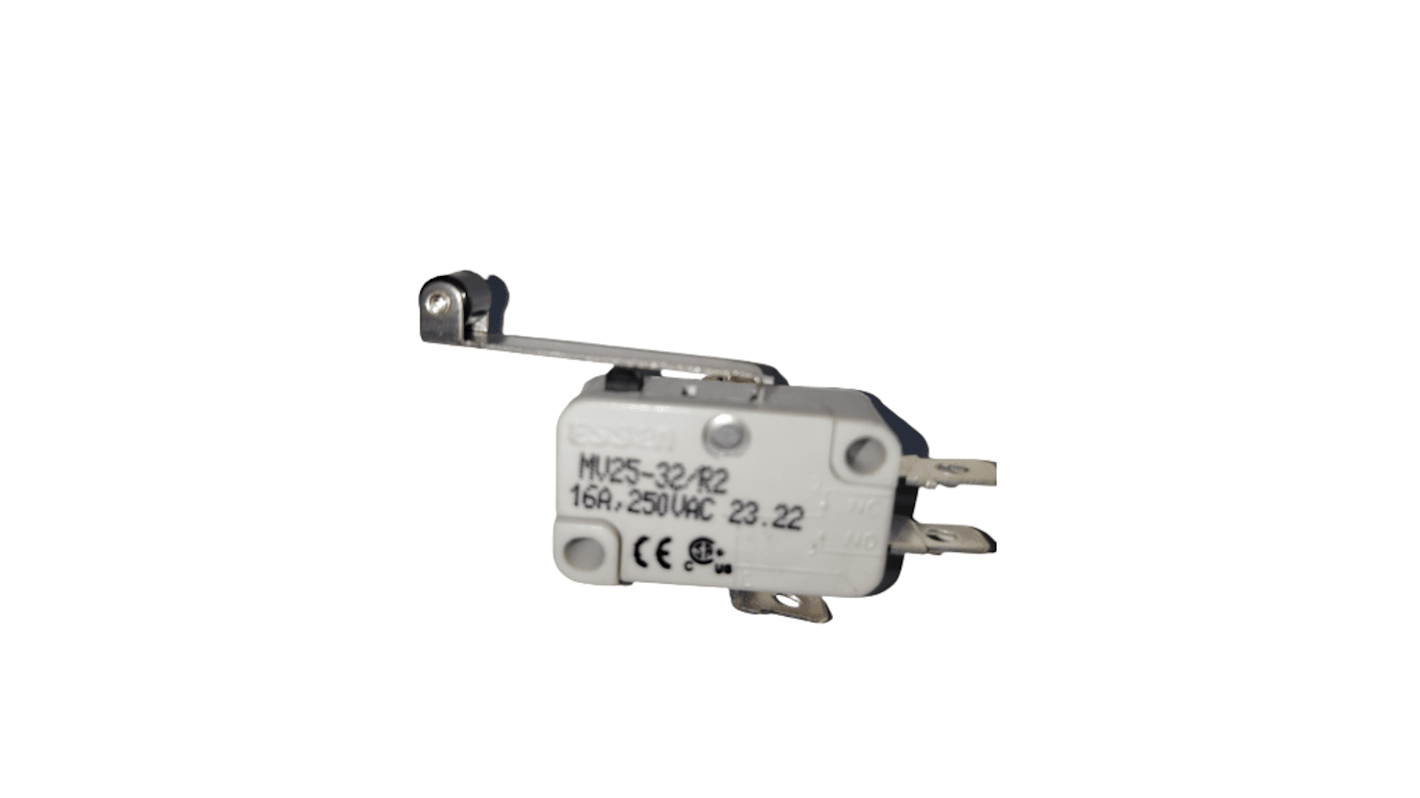 RS PRO Long Roller Lever Microswitch, Quick Connect Terminal, 16A @ 250V ac, SPDT, IP40