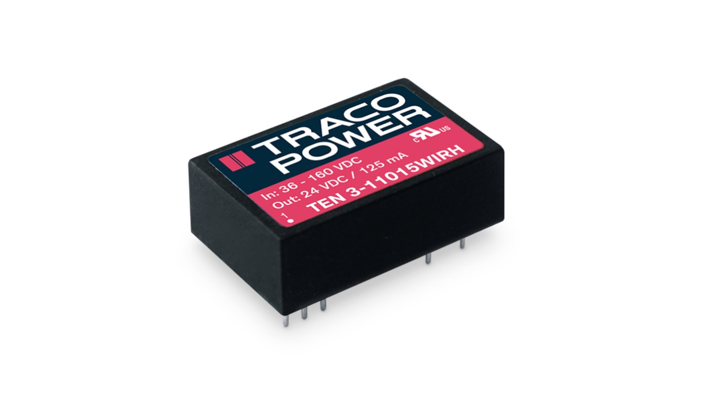 TRACOPOWER TEN 3WIRH Isolated DC-DC Converter, -5 → 5V dc/, 36 → 160 V dc Input, 3W, PCB Mount