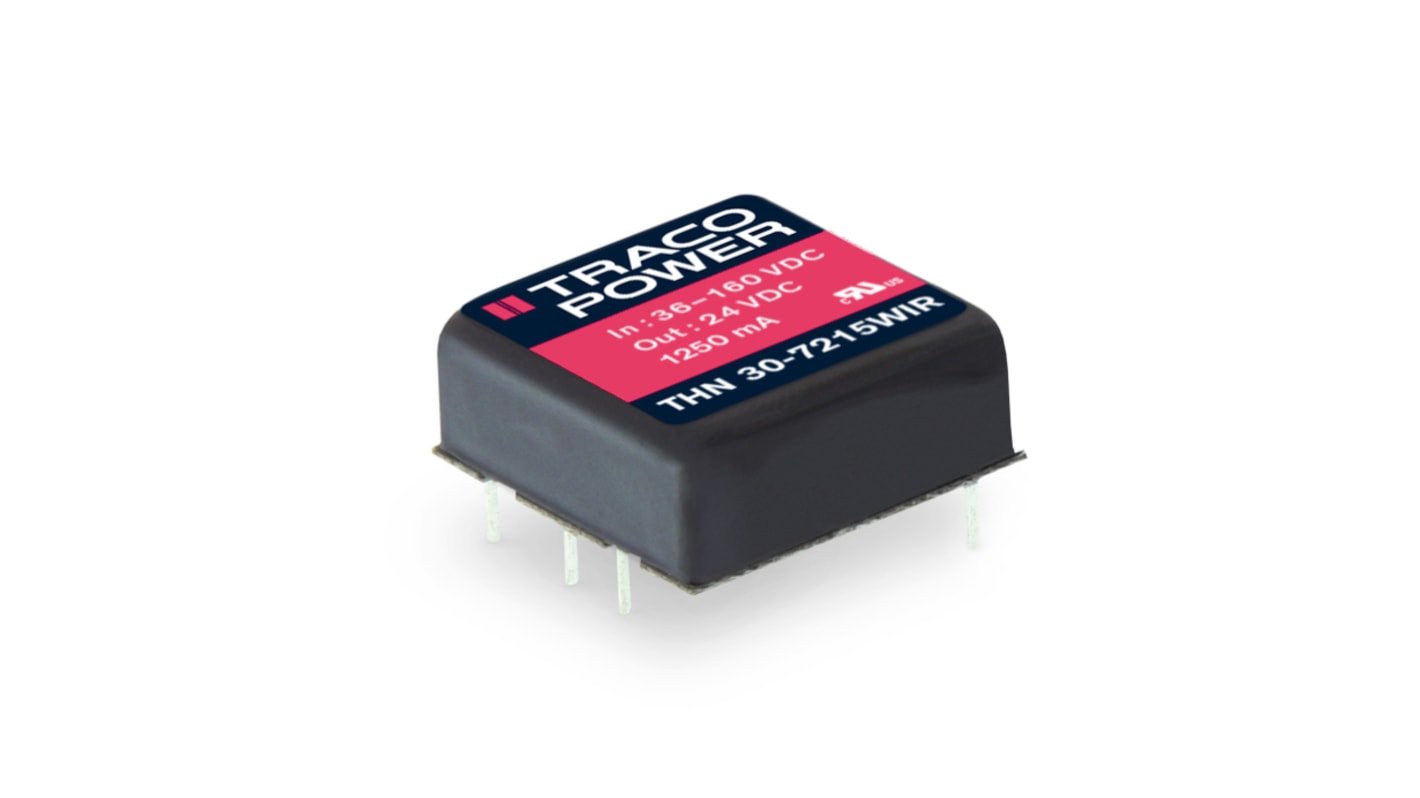 TRACOPOWER THN 30WIR Isolated DC-DC Converter, -12 → 12V dc/, 36 → 160 V dc Input, 30W, PCB Mount