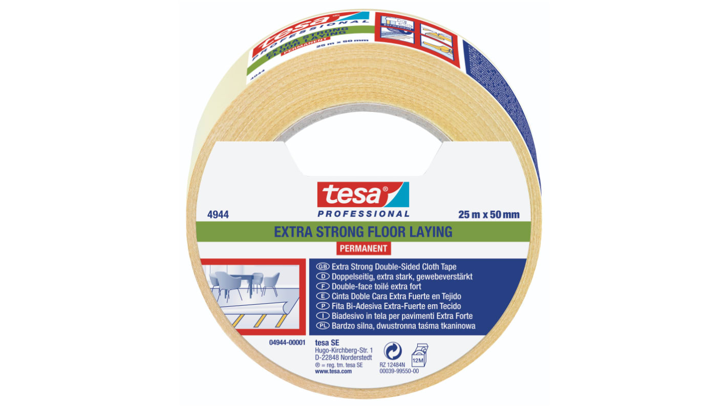 Tesa White Cloth 25m Floor Tape, 0.2mm Thickness