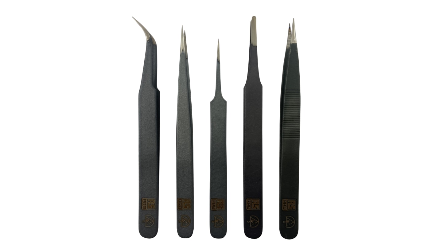 RS PRO Steel, Curved, Fine, Rounded, Sharp, ESD Tweezer Set RS