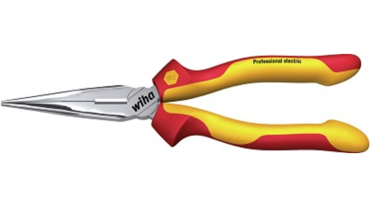 Wiha 26727 Long Nose Pliers, 200 mm Overall, Lock Grip Tip, VDE/1000V