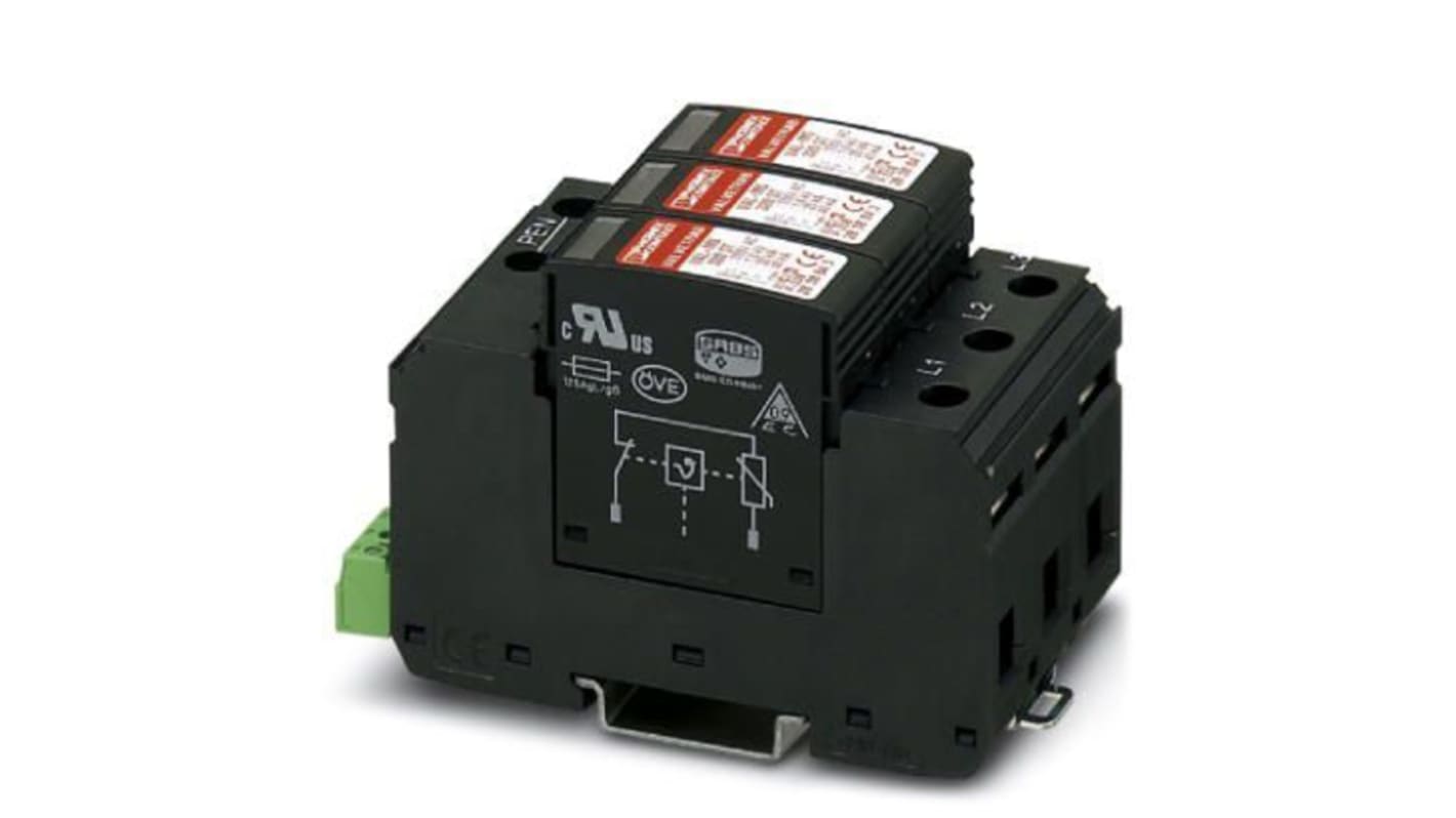 Phoenix Contact Three Phase Surge Arrester, 40kA, = 1.5kV, DIN Rail Mount