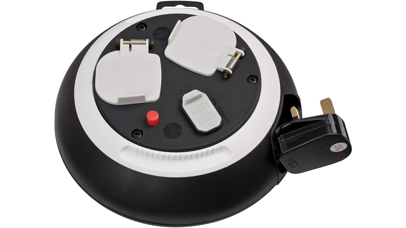 1109223600 brennenstuhl 3m 2 Socket Type G British, USB Cable Reel RS