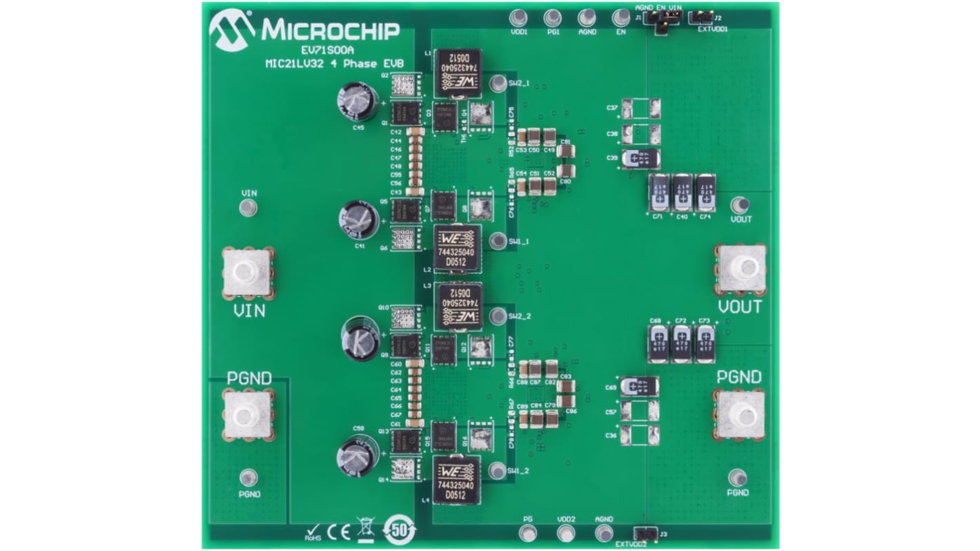 Placa de evaluación Controlador de tensión conmutado Microchip MIC21LV32 4 Phase EVB - EV71S00A