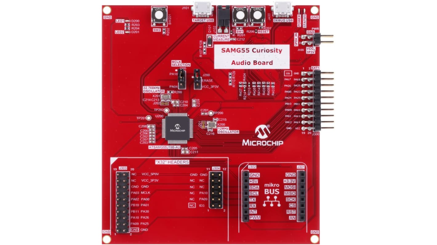 Placa de desarrollo SAMG55 Curiosity Audio Board de Microchip, con núcleo ARM Cortex M4