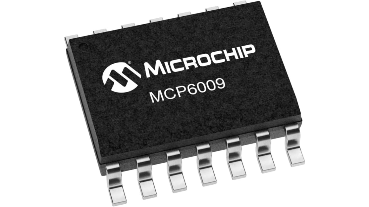 MCP6009-E/ST Microchip, Op Amps, RRIO, 1MHz, 1.8 → 5.5 V, 14-Pin TSSOP